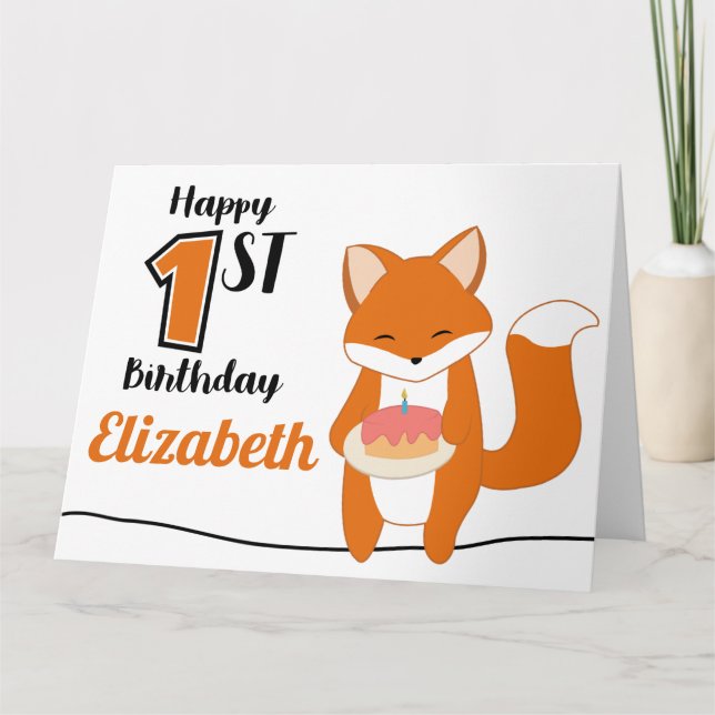 1st Birthday Fox Thank You Card (Front)