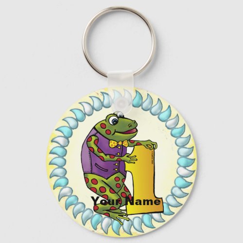 1st Birthday frog custom name  keychain