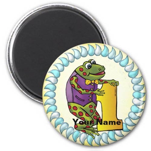 1st Birthday frog custom name magnet