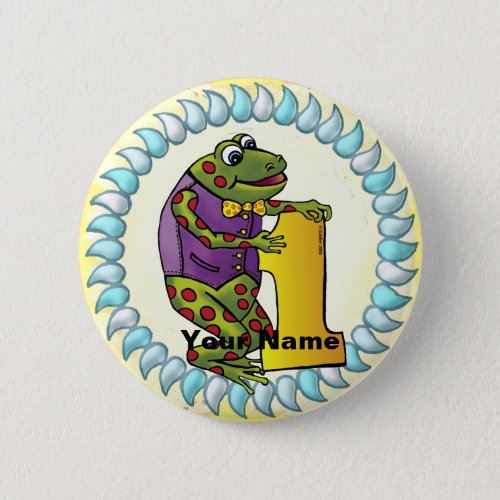 1st Birthday frog custom name pin button