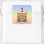 [ Thumbnail: 1st Birthday: Fun Cake and Candle + Custom Name Sticker ]