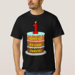[ Thumbnail: 1st Birthday — Fun Cake & Candle, W/ Custom Name T-Shirt ]