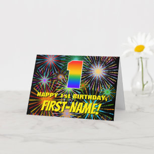 1st Birthday: Fun, Colorful Celebratory Fireworks Card