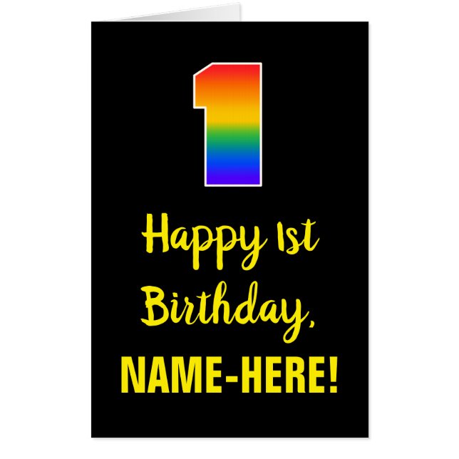 1st Birthday: Fun, Colorful, Happy, Rainbow # 1 Card (Front)