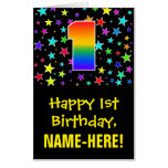[ Thumbnail: 1st Birthday: Fun, Colorful Stars + Rainbow # 1 Card ]