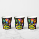 [ Thumbnail: 1st Birthday: Fun Fireworks Pattern + Rainbow 1 Paper Cups ]