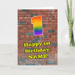 [ Thumbnail: 1st Birthday: Fun Graffiti-Inspired Rainbow 1 Card ]