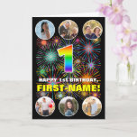 [ Thumbnail: 1st Birthday: Fun Rainbow #, Custom Name & Photos Card ]