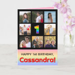 [ Thumbnail: 1st Birthday: Fun Rainbow #, Custom Photos + Name Card ]