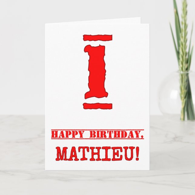1st Birthday: Fun, Red Rubber Stamp Inspired Look Card (Front)