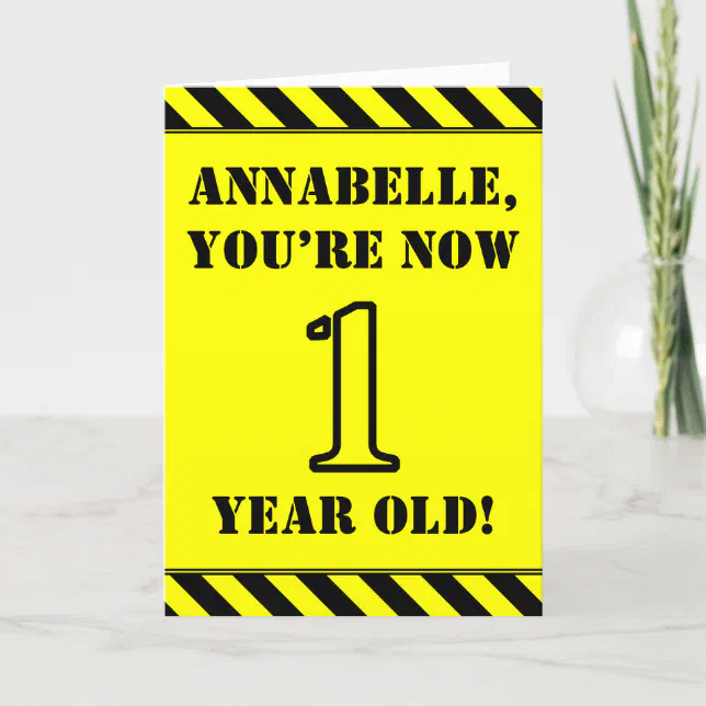 1st Birthday: Fun Stencil Style Text, Custom Name Card | Zazzle