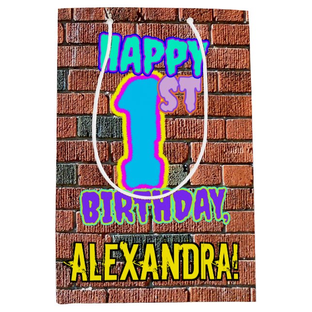 1st Birthday: Fun, Urban Graffiti Inspired Look Medium Gift Bag (Front)