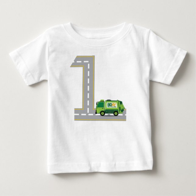 1st Birthday Garbage Truck Baby T-Shirt (Front)