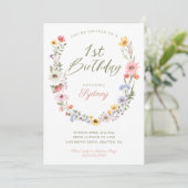 1st Birthday Garden Party Wildflower Watercolor Invitation (Standing Front)