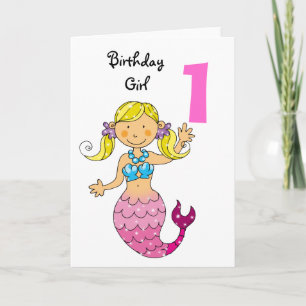 1st birthday gift for a girl, cute mermaid card