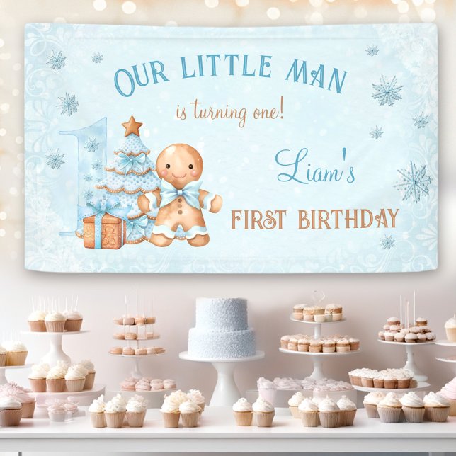 1st Birthday Gingerbread Man Boy Blue Christmas Banner (1st Birthday Gingerbread Man Boy Blue Christmas Banner)