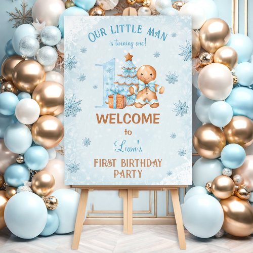 1st Birthday Gingerbread Man Boy Blue Christmas Foam Board