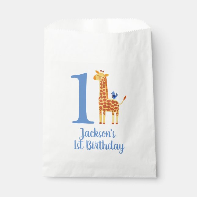 1st Birthday Giraffe & Bird Favor Bag (Front)