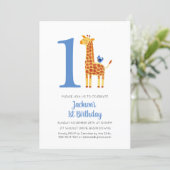 1st Birthday Giraffe & Bird Striped Party Invitation (Standing Front)