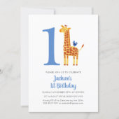 1st Birthday Giraffe & Bird Striped Party Invitation (Front)