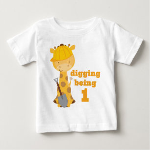 1st Birthday Giraffe Construction Worker T-shirt
