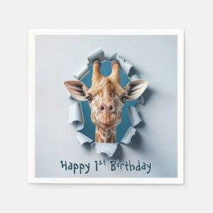 1st Birthday Giraffe Peeking Through a Paper Hole Napkins