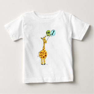 1st Birthday Giraffe with Balloons Baby T-Shirt