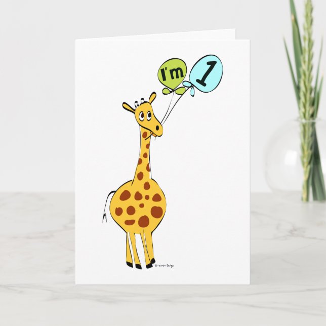 1st Birthday Giraffe with Balloons Card (Front)