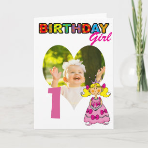 1st Birthday Girl Blonde Princess Photo Card