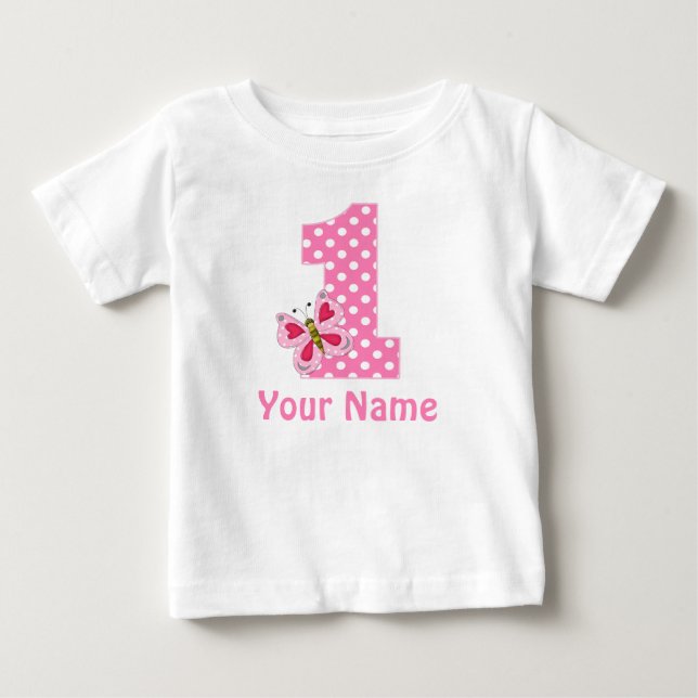 1st Birthday Girl Butterfly Personalized T Shirt (Front)