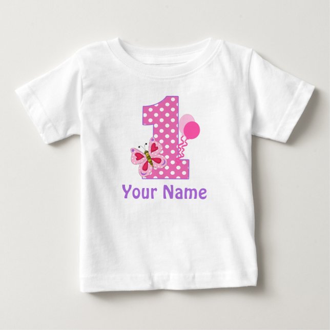 1st Birthday Girl Butterfly Personalized T Shirt (Front)