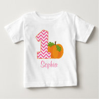 1st Birthday Girl Chevron Pumpkin Personalized Baby T-Shirt
