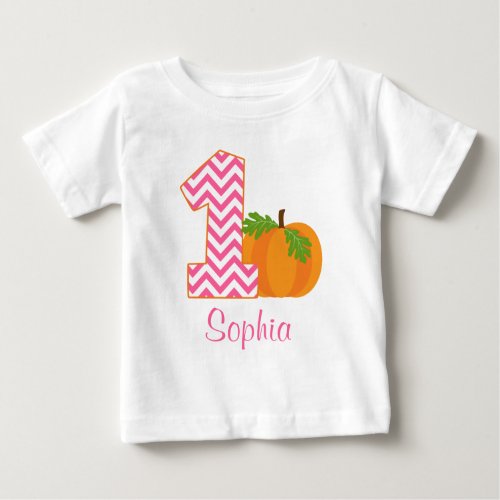 1st Birthday Girl Chevron Pumpkin Personalized Baby T_Shirt