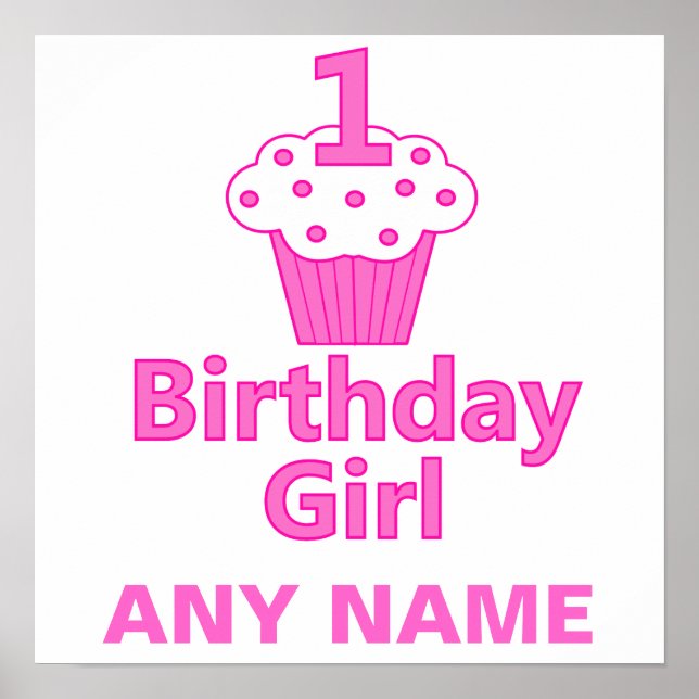 1st Birthday Girl Cupcake Design Poster (Front)