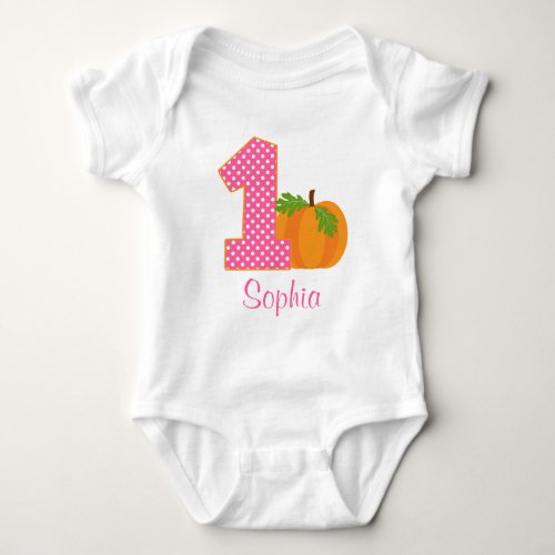 1st Birthday Girl Fall Pumpkin Personalized Baby Bodysuit