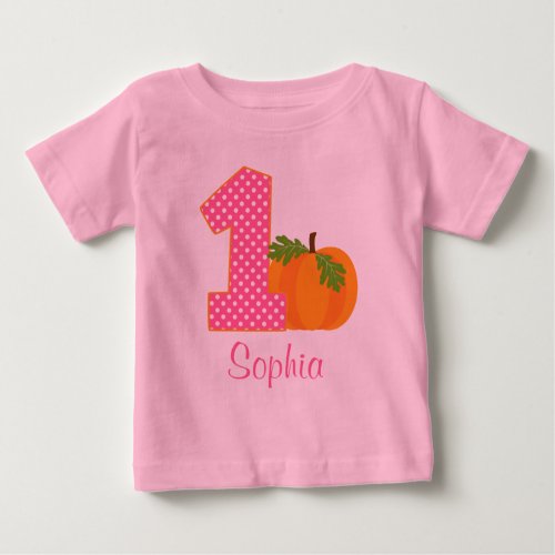 1st Birthday Girl Fall Pumpkin Personalized Baby T_Shirt