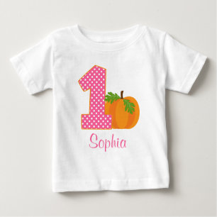 1st Birthday Girl Fall Pumpkin Personalized Baby T-Shirt