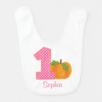 1st Birthday Girl Fall Pumpkin Personalized Bib