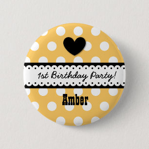 1st Birthday Girl Heart and Scalloped Ribbon v2G Button