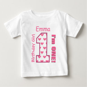 1st Birthday Girl Hearts One Year Custom Name V009 Baby T-Shirt