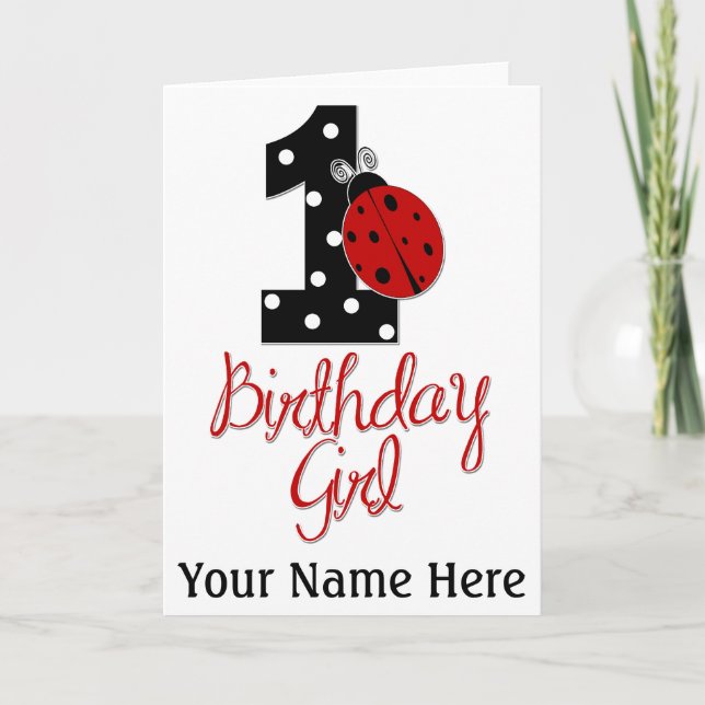 1st Birthday Girl - Lady Bug - 1 - Ladybug Card (Front)
