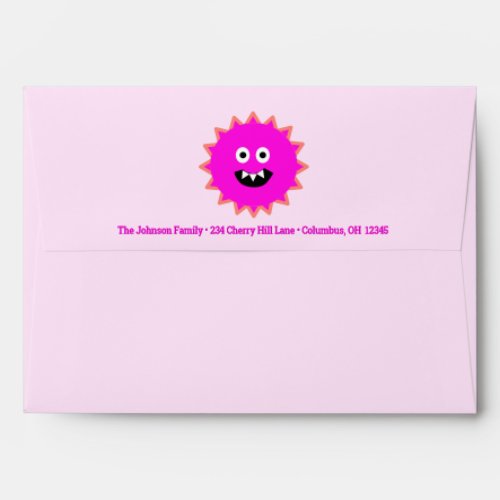 1st Birthday Girl Little Hot Pink Monster Cute Fun Envelope