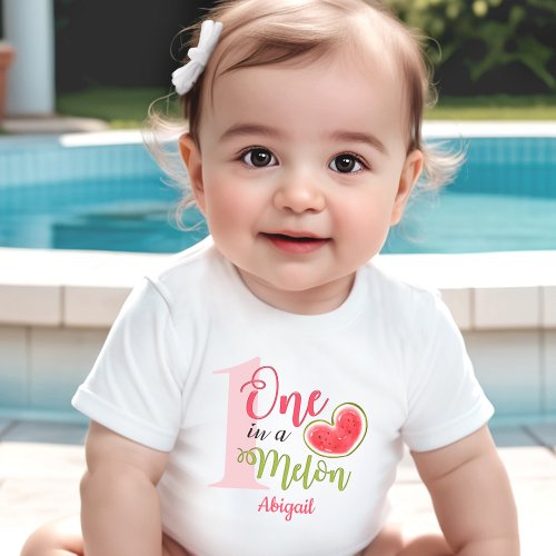 1st Birthday Girl One In A Melon Name Baby T_Shirt