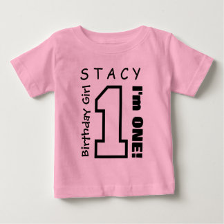 1st Birthday Girl One Year Custom Name Pink V01H Baby T-Shirt