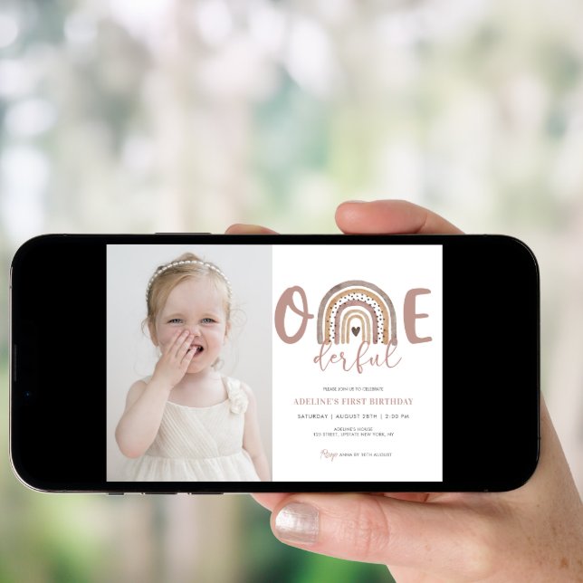 1st Birthday Girl Onederful Cute Photo party Invitation (Front Digital)