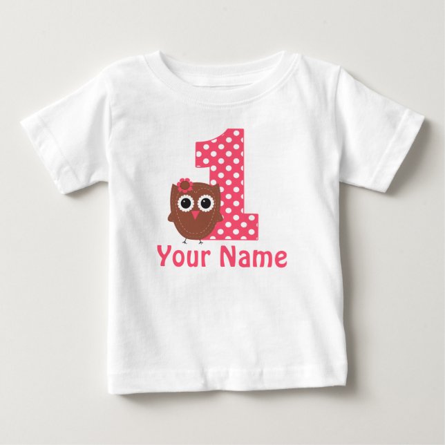 1st Birthday Girl Owl Personalized T-shirt (Front)