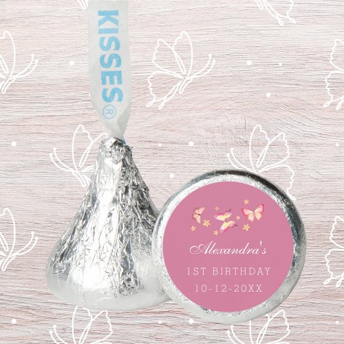 1st Birthday Girl Pink Butterfly Birthday Hersheys Kisses
