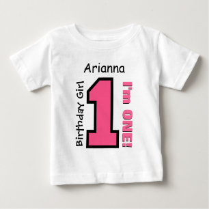 1st Birthday Girl PINK One Year Custom Name V007E Baby T-Shirt