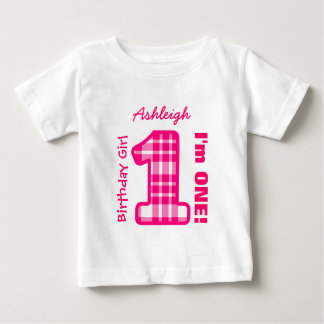 1st Birthday Girl PLAID One Year Custom Name V03B Baby T-Shirt