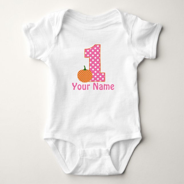 1st Birthday Girl Pumpkin Baby Bodysuit (Front)